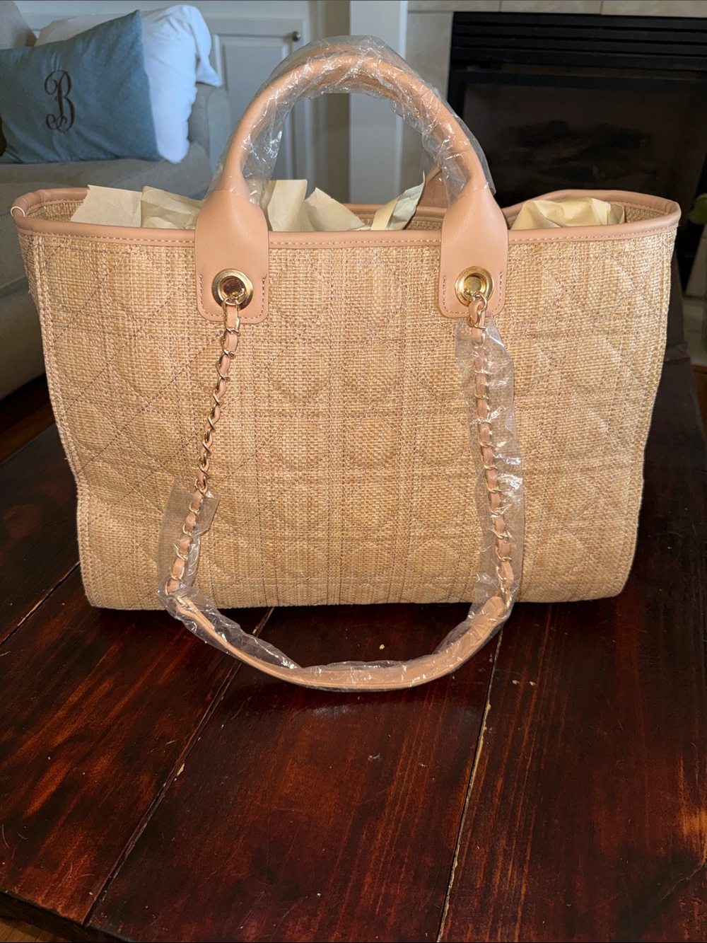 Caroline Hill Natural Straw Tote with Neutral Trim - Picture 6 of 6